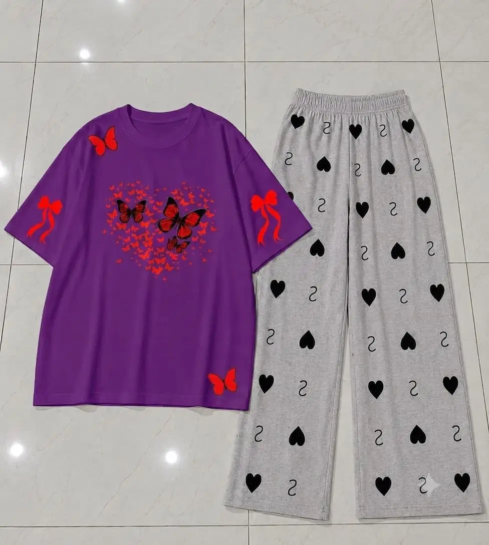 2 Pcs Women's Stitched Jersey Printed Night Suit