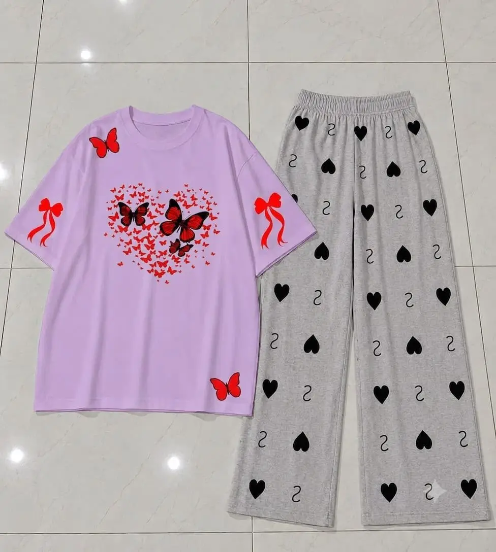 2 Pcs Women's Stitched Jersey Printed Night Suit