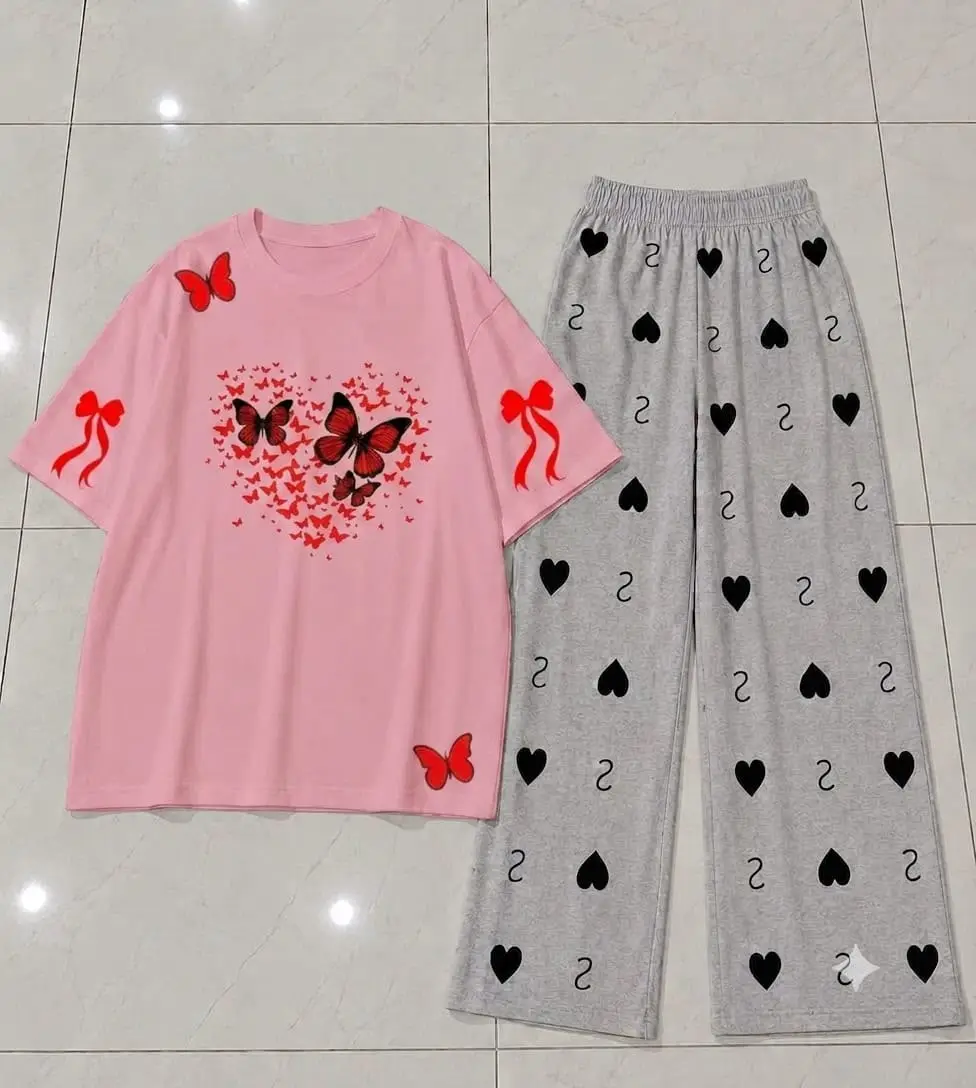 2 Pcs Women's Stitched Jersey Printed Night Suit