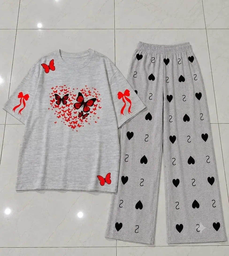 2 Pcs Women's Stitched Jersey Printed Night Suit