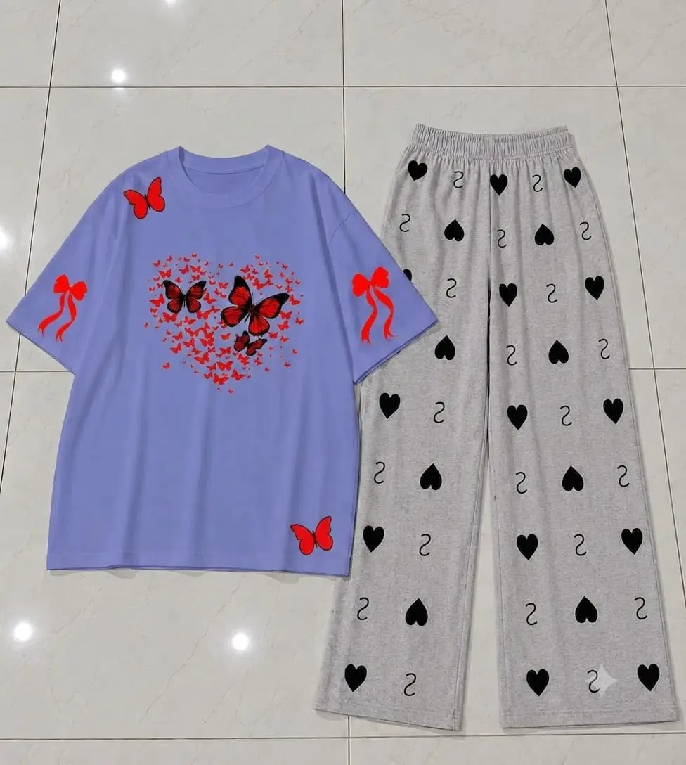 2 Pcs Women's Stitched Jersey Printed Night Suit