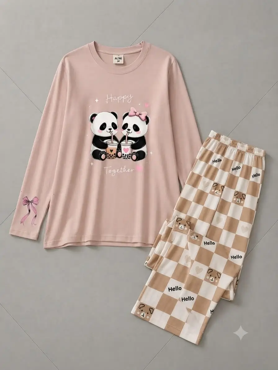 2 Pcs Women's Stitched Jersey Printed Night Suit
