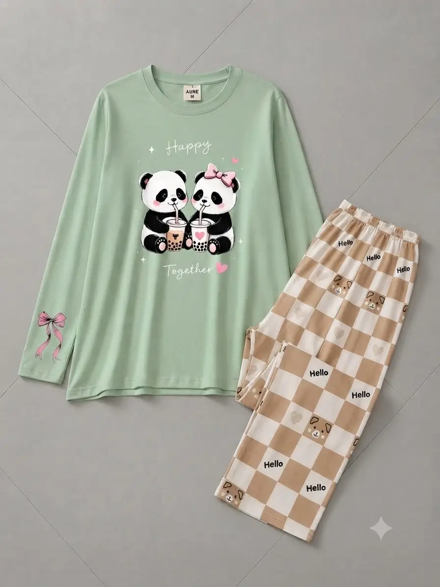 2 Pcs Women's Stitched Jersey Printed Night Suit