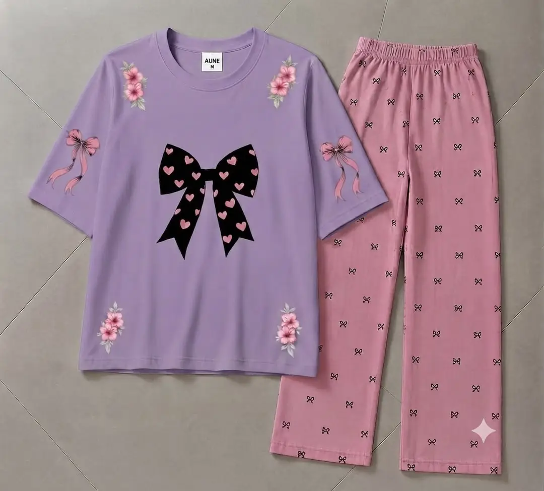2 Pcs Women's Stitched Cotton Jersey Printed Night Suit
