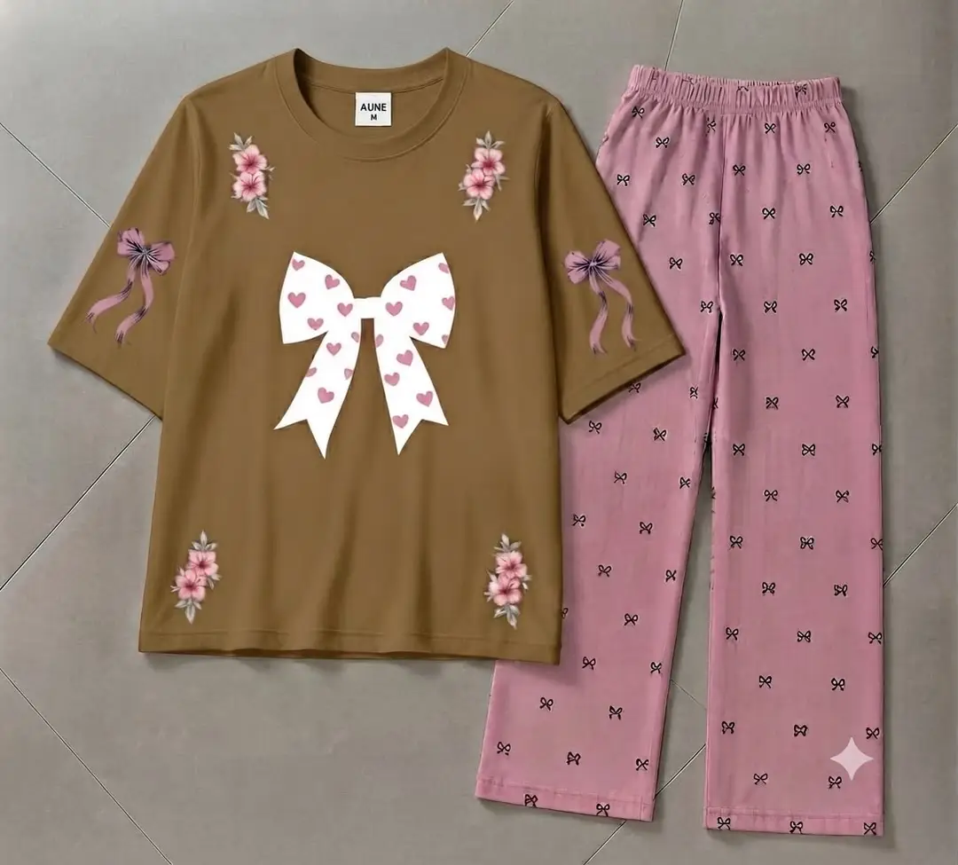 2 Pcs Women's Stitched Cotton Jersey Printed Night Suit