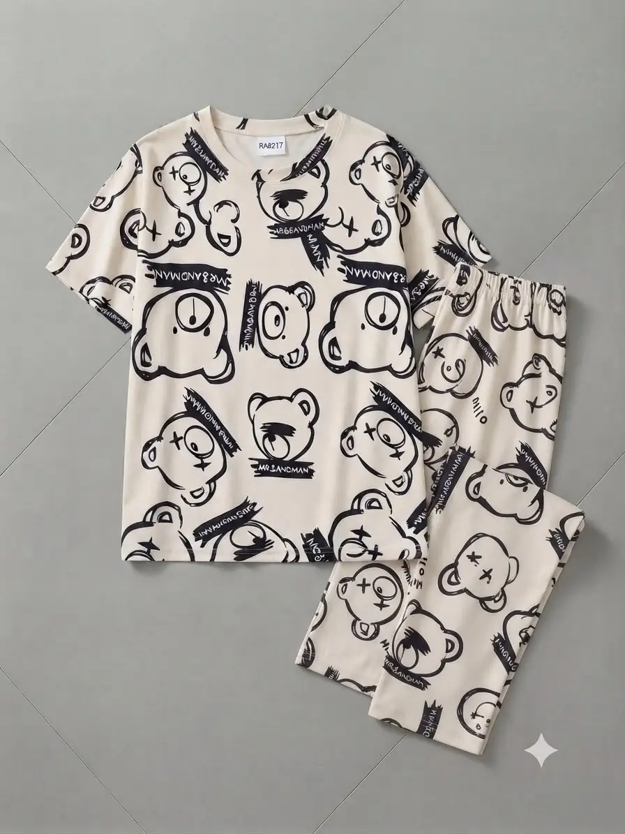 2 Pcs Women's Stitched Cotton Jersey Printed Night Suit