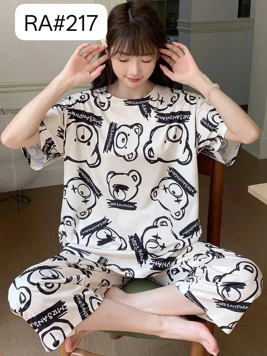 2 Pcs Women's Stitched Cotton Jersey Printed Night Suit