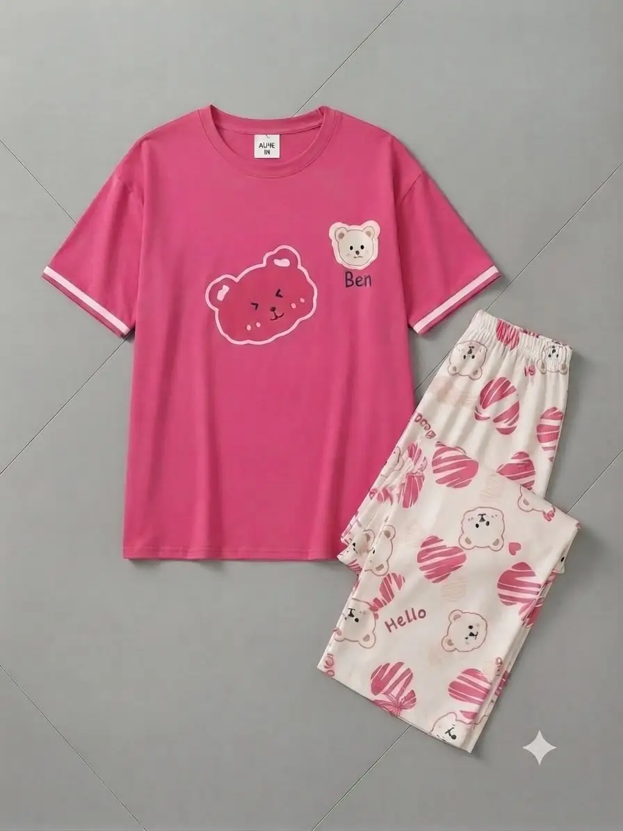 2 Pcs Women's Stitched Cotton Jersey Printed Night Suit