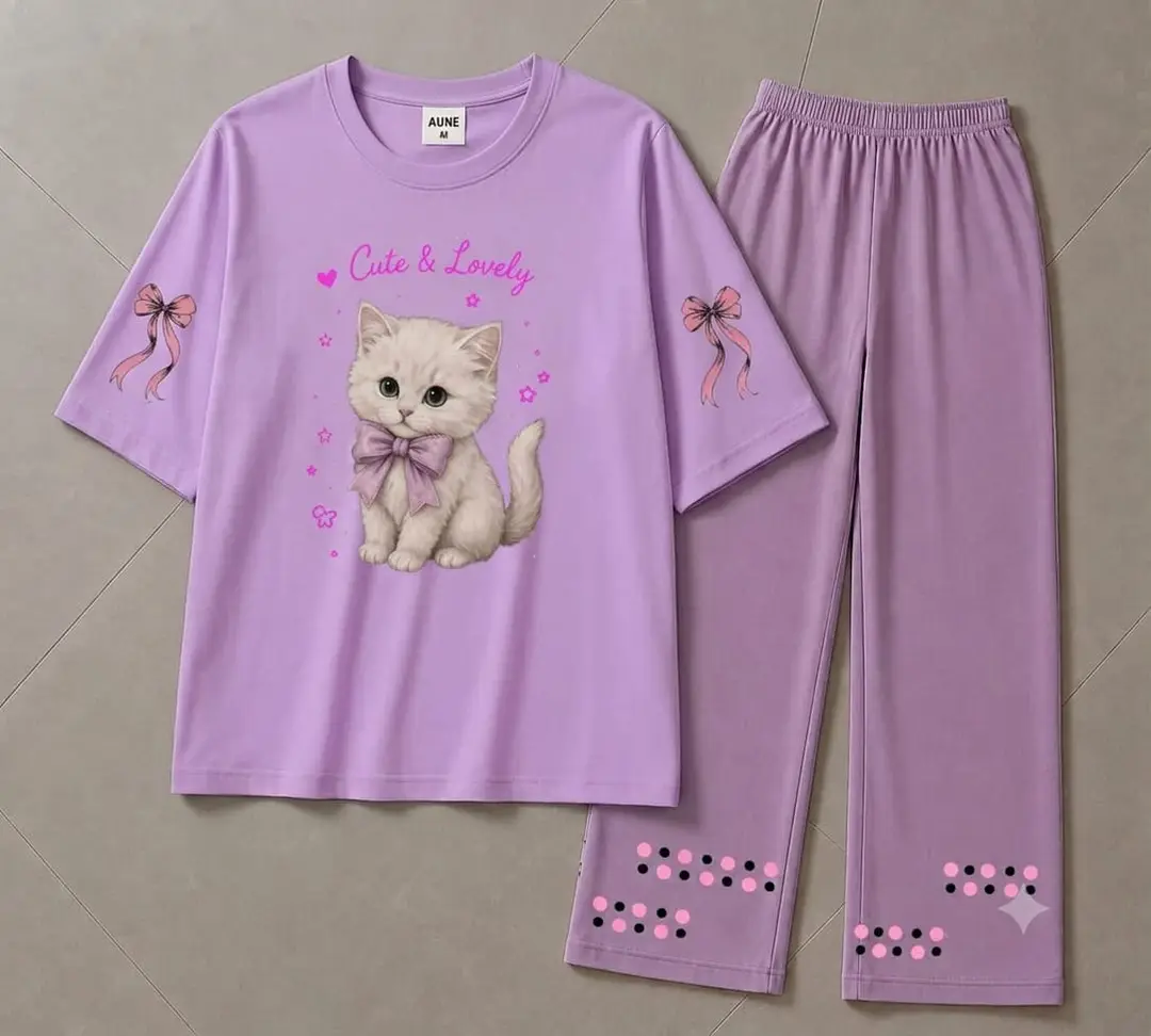 2 Pcs Women's Stitched Cotton Jersey Printed Night Suit
