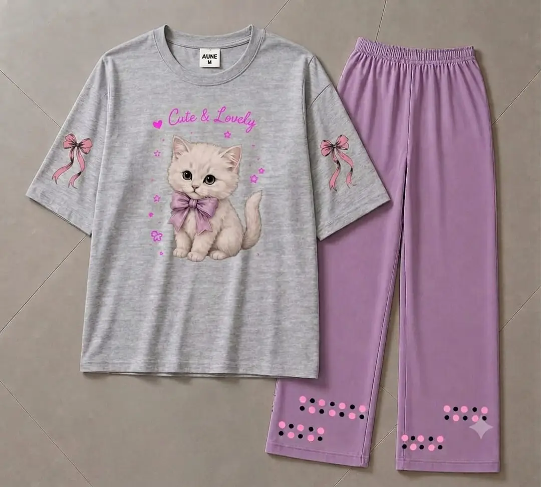 2 Pcs Women's Stitched Cotton Jersey Printed Night Suit