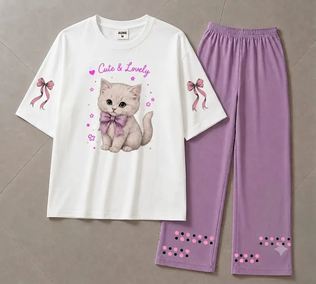 2 Pcs Women's Stitched Cotton Jersey Printed Night Suit