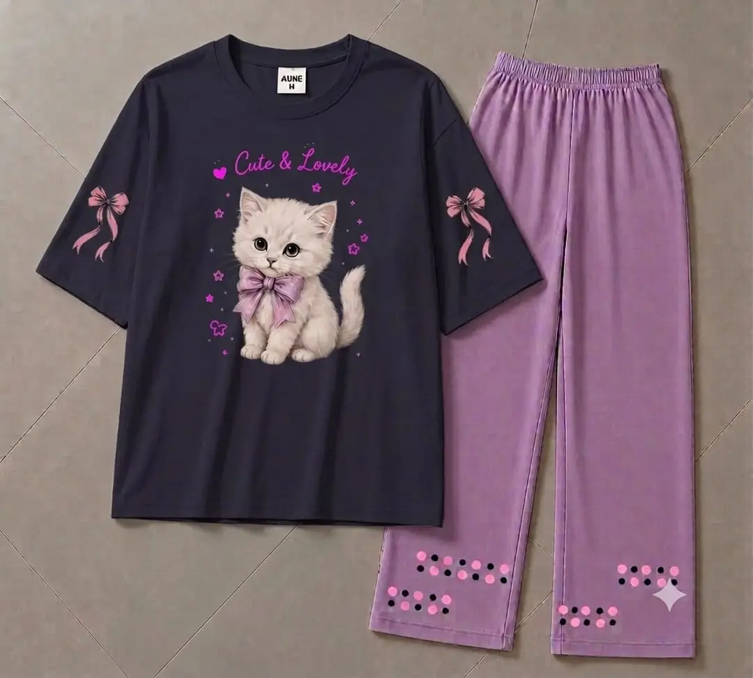 2 Pcs Women's Stitched Cotton Jersey Printed Night Suit