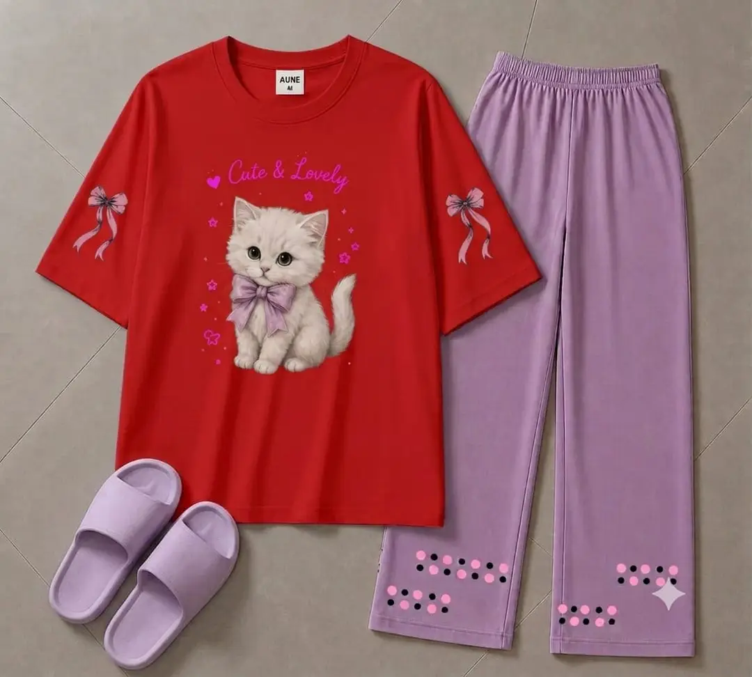 2 Pcs Women's Stitched Cotton Jersey Printed Night Suit