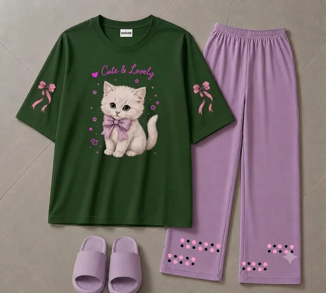 2 Pcs Women's Stitched Cotton Jersey Printed Night Suit