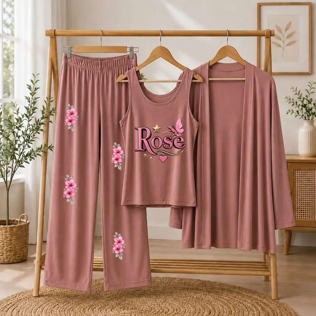 3 Pcs Women's Stitched Jersey Printed Night Suit