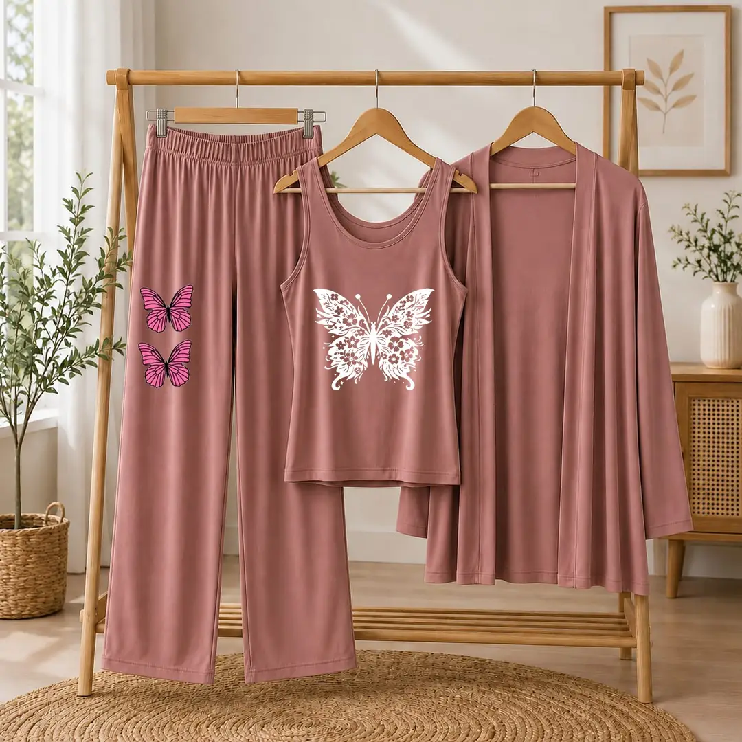 3 Pcs Women's Stitched Jersey Printed Night Suit