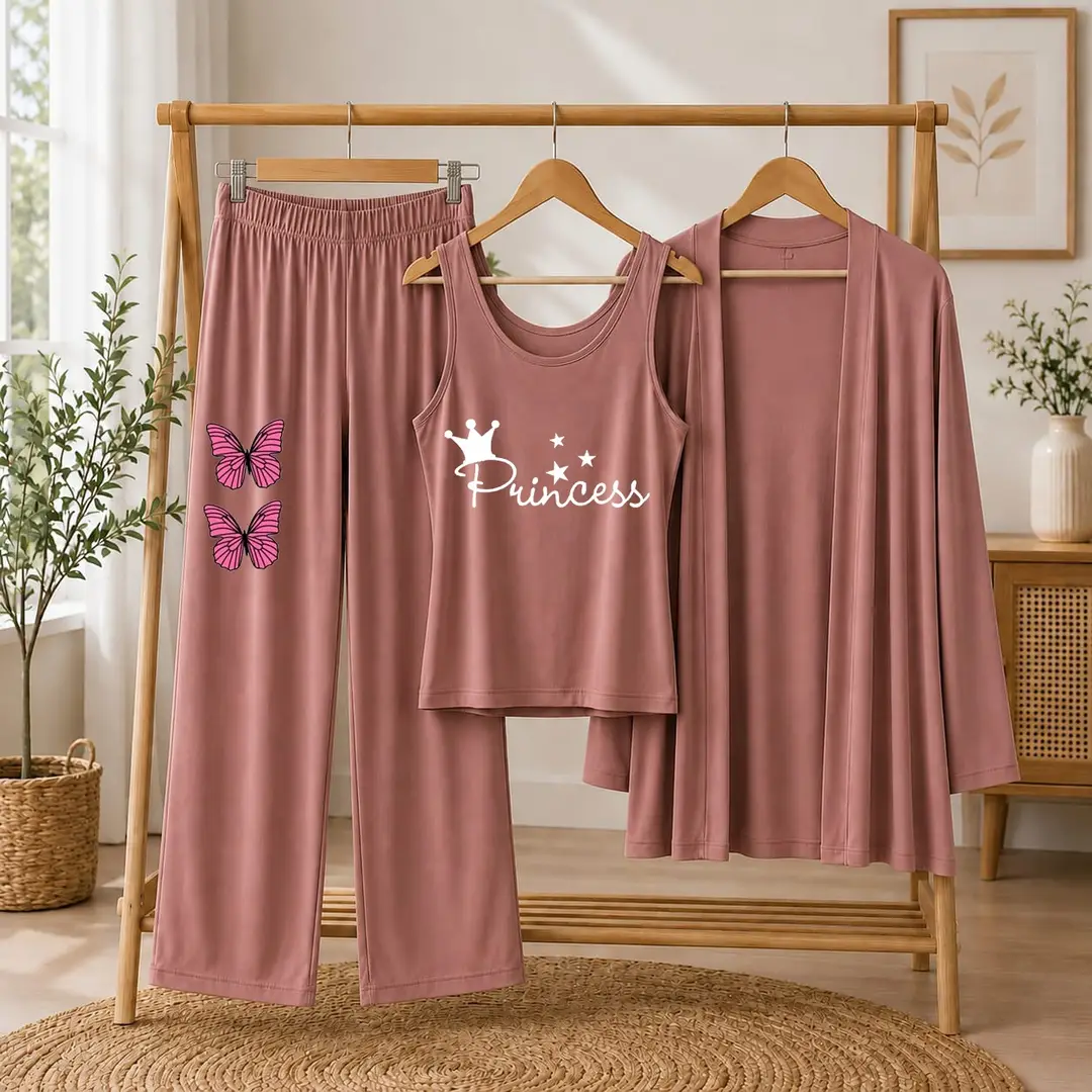 3 Pcs Women's Stitched Jersey Printed Night Suit