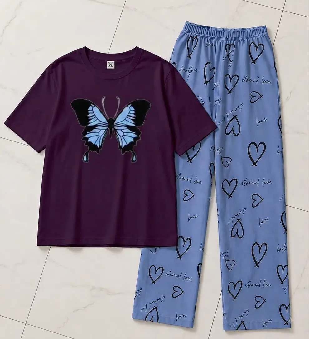 2 Pcs Women's Stitched Cotton Jersey Printed Night Suit