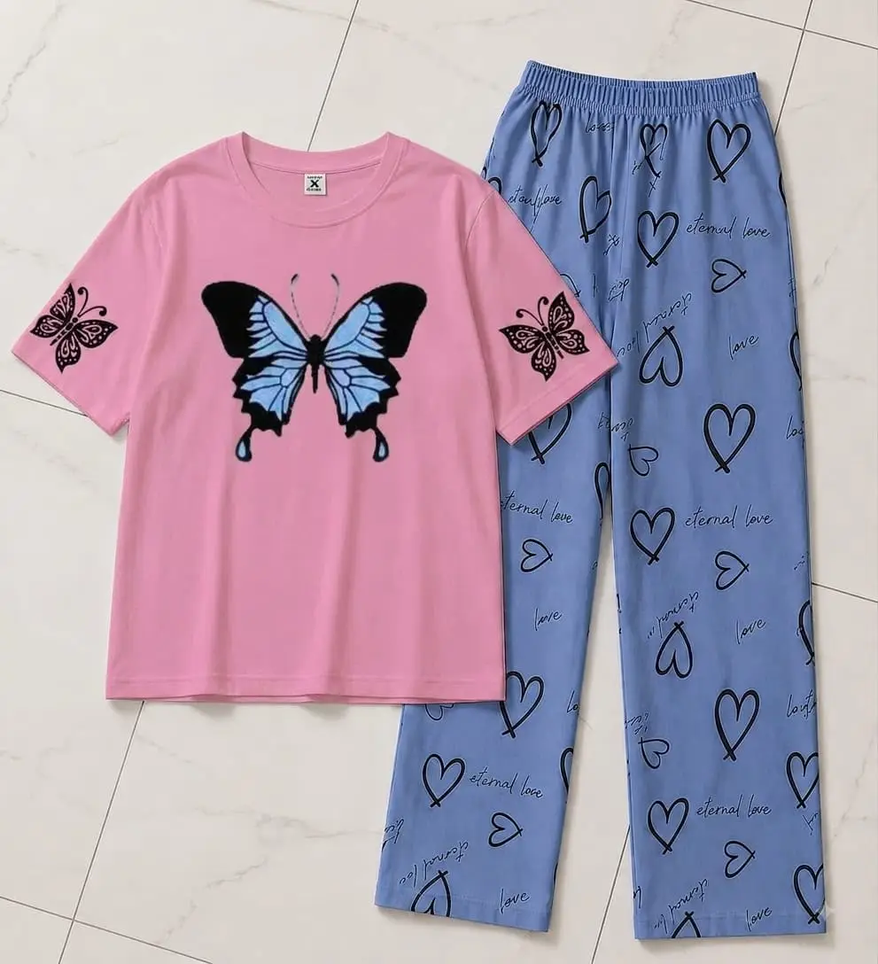 2 Pcs Women's Stitched Cotton Jersey Printed Night Suit