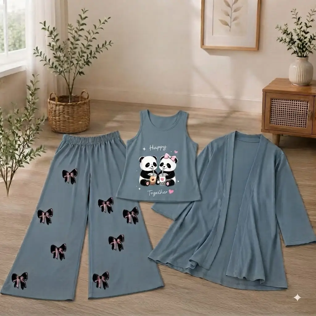 3 Pcs Women's Stitched Jersey Printed Night Suit