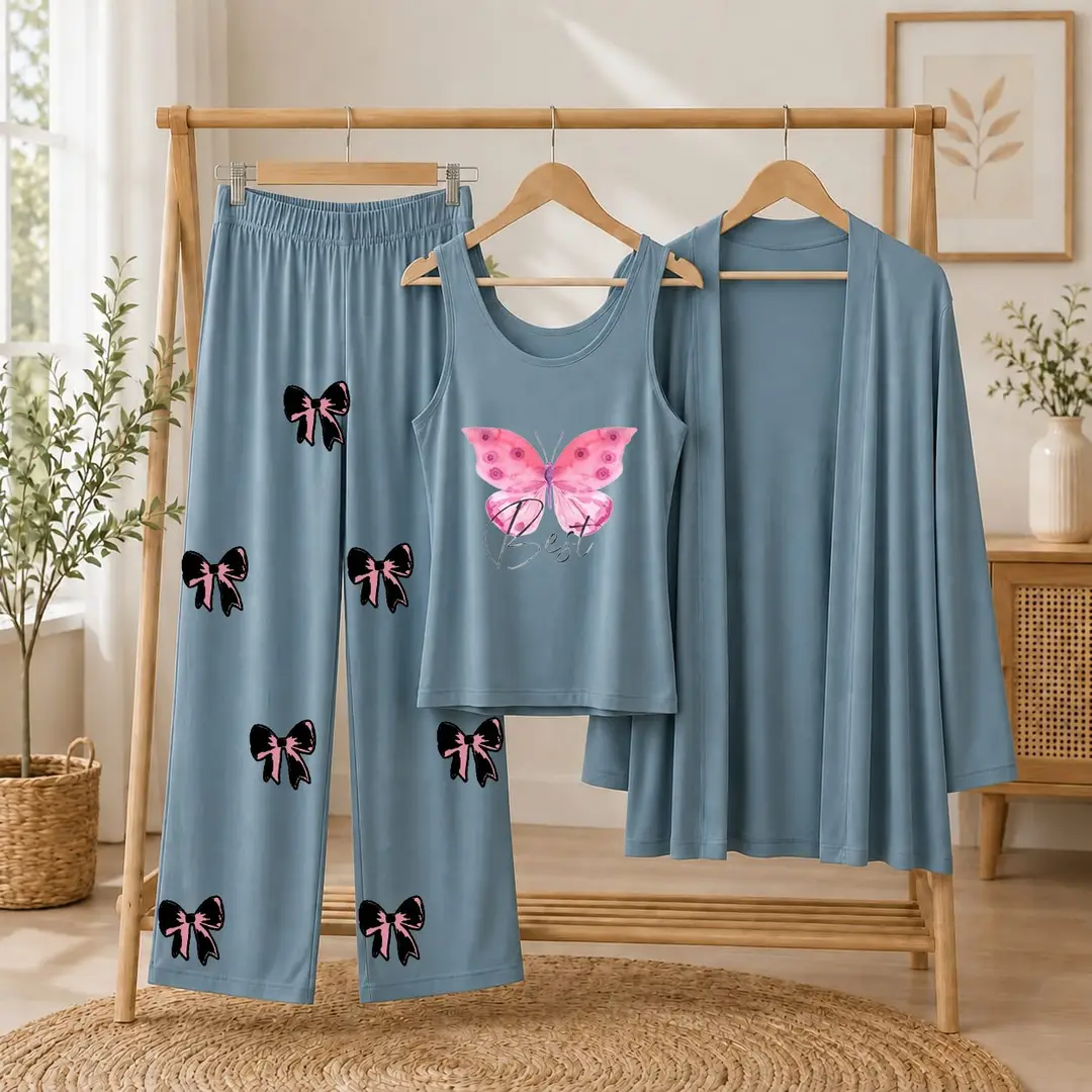 3 Pcs Women's Stitched Jersey Printed Night Suit