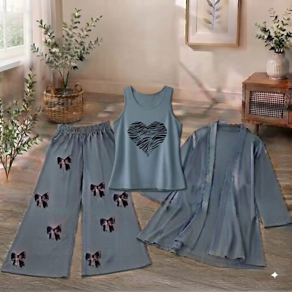 3 Pcs Women's Stitched Jersey Printed Night Suit