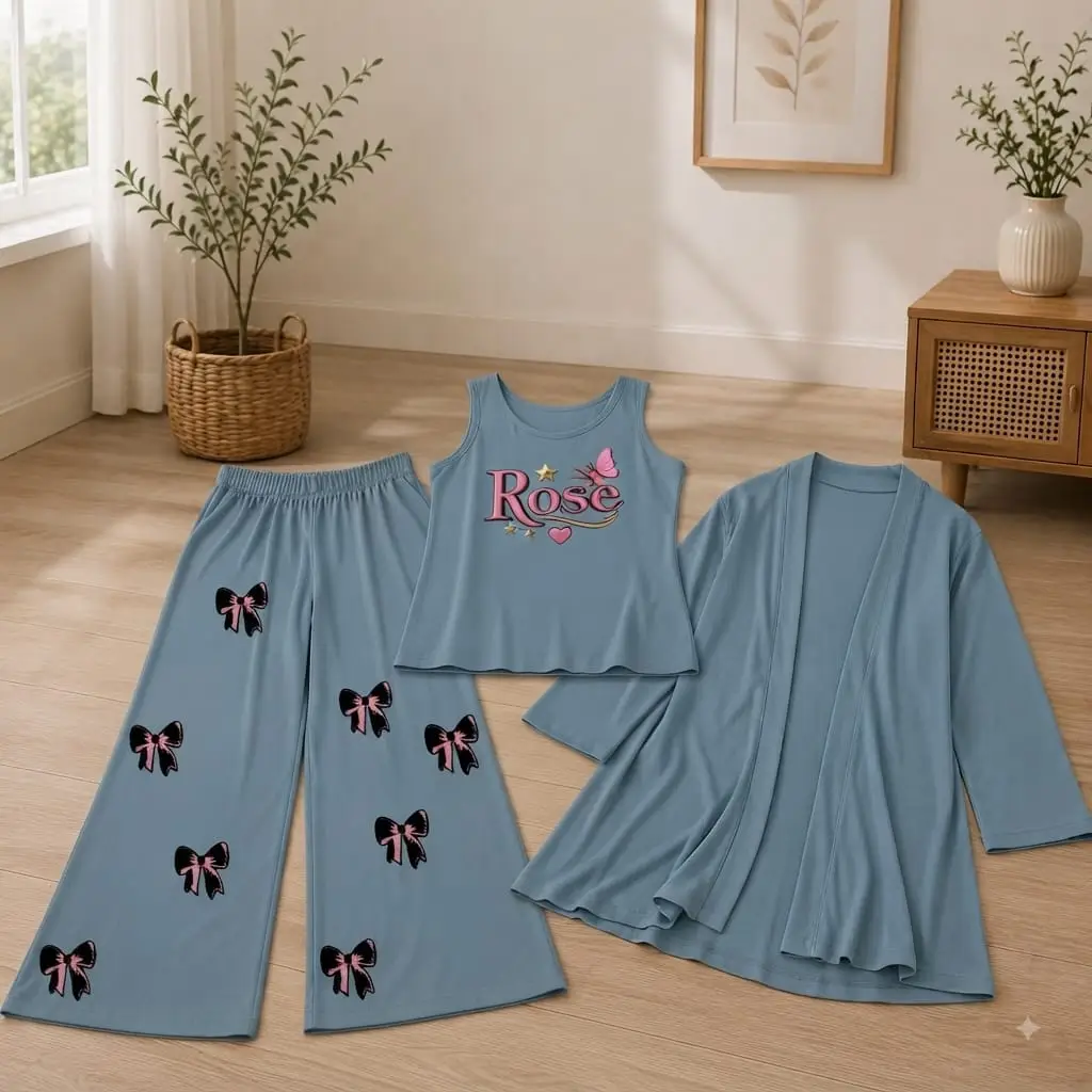 3 Pcs Women's Stitched Jersey Printed Night Suit