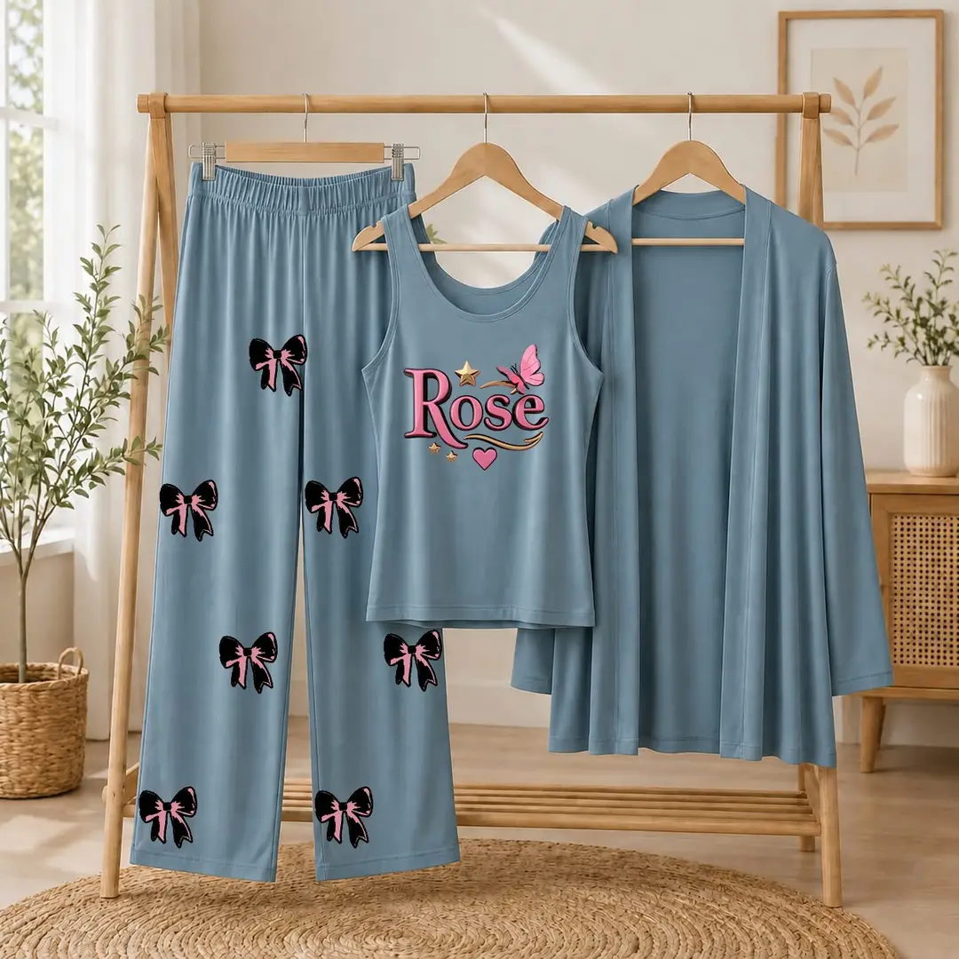 3 Pcs Women's Stitched Jersey Printed Night Suit