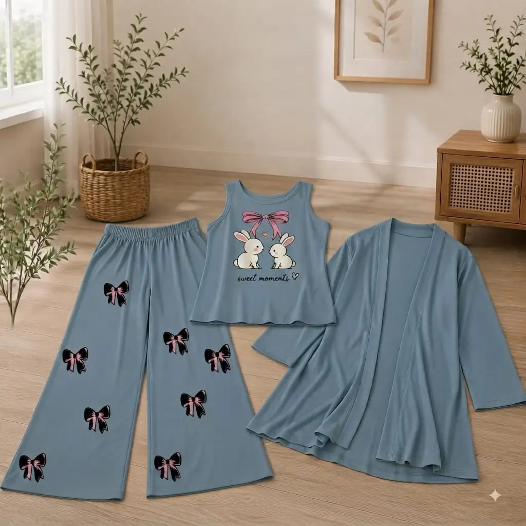 3 Pcs Women's Stitched Jersey Printed Night Suit