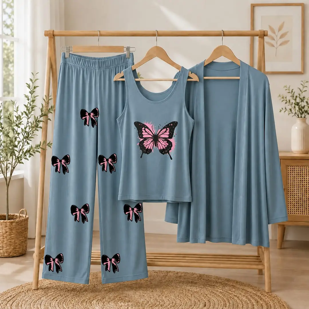 3 Pcs Women's Stitched Jersey Printed Night Suit