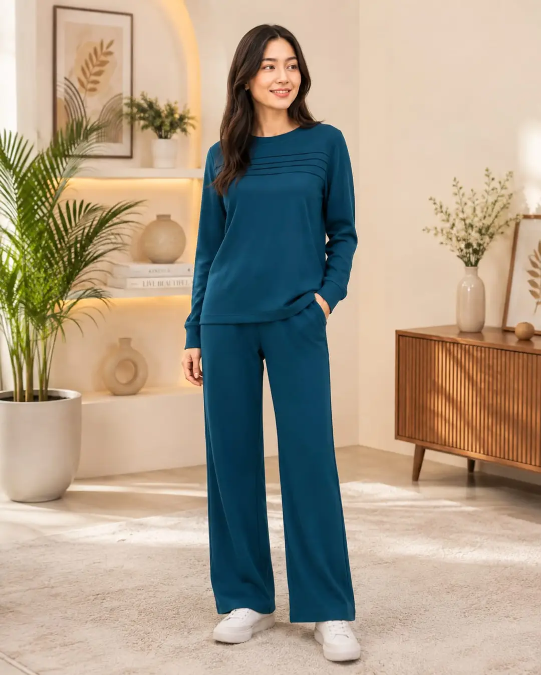 2 Pcs Women's Stitched Jersey Plain Night Suit