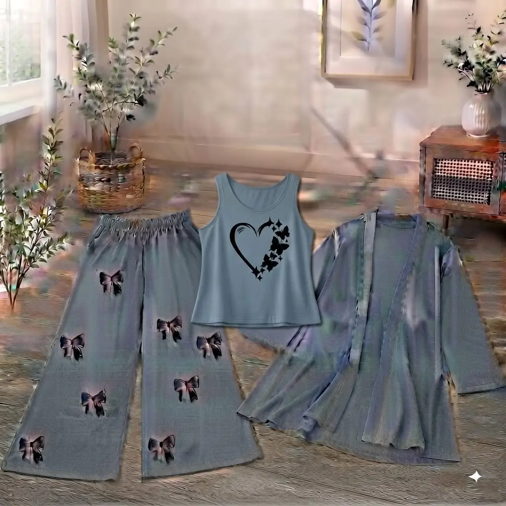 3 Pcs Women's Stitched Jersey Printed Night Suit
