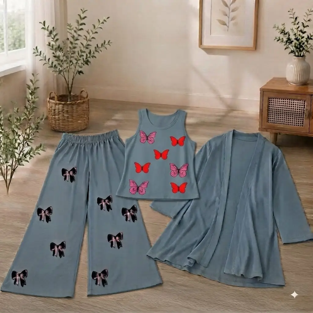 3 Pcs Women's Stitched Jersey Printed Night Suit