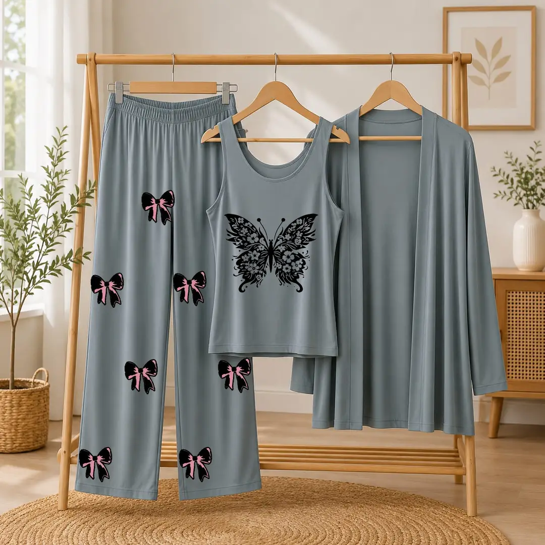 3 Pcs Women's Stitched Jersey Printed Night Suit