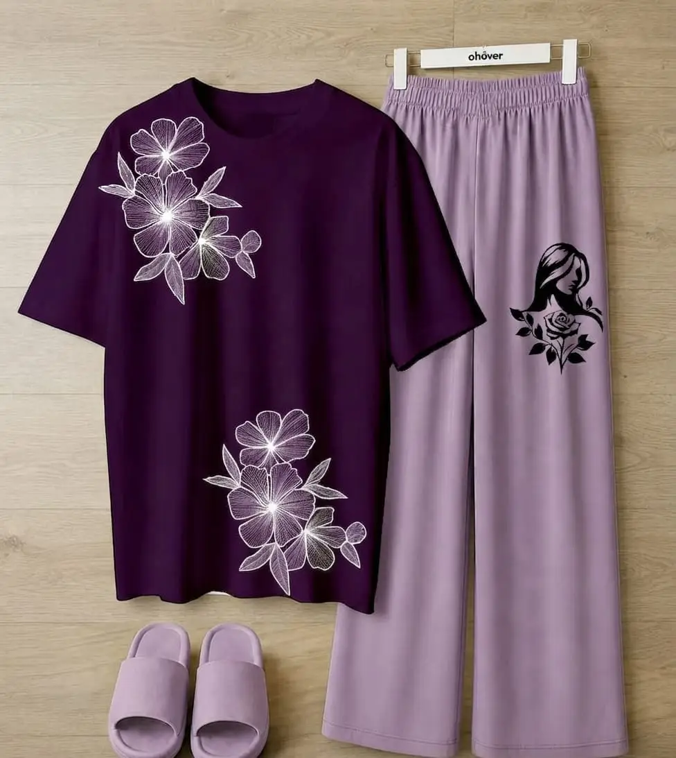 2 Pcs Women's Stitched Jersey Printed Night Suit