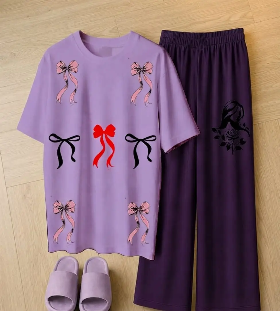 2 Pcs Women's Stitched Jersey Printed Night Suit