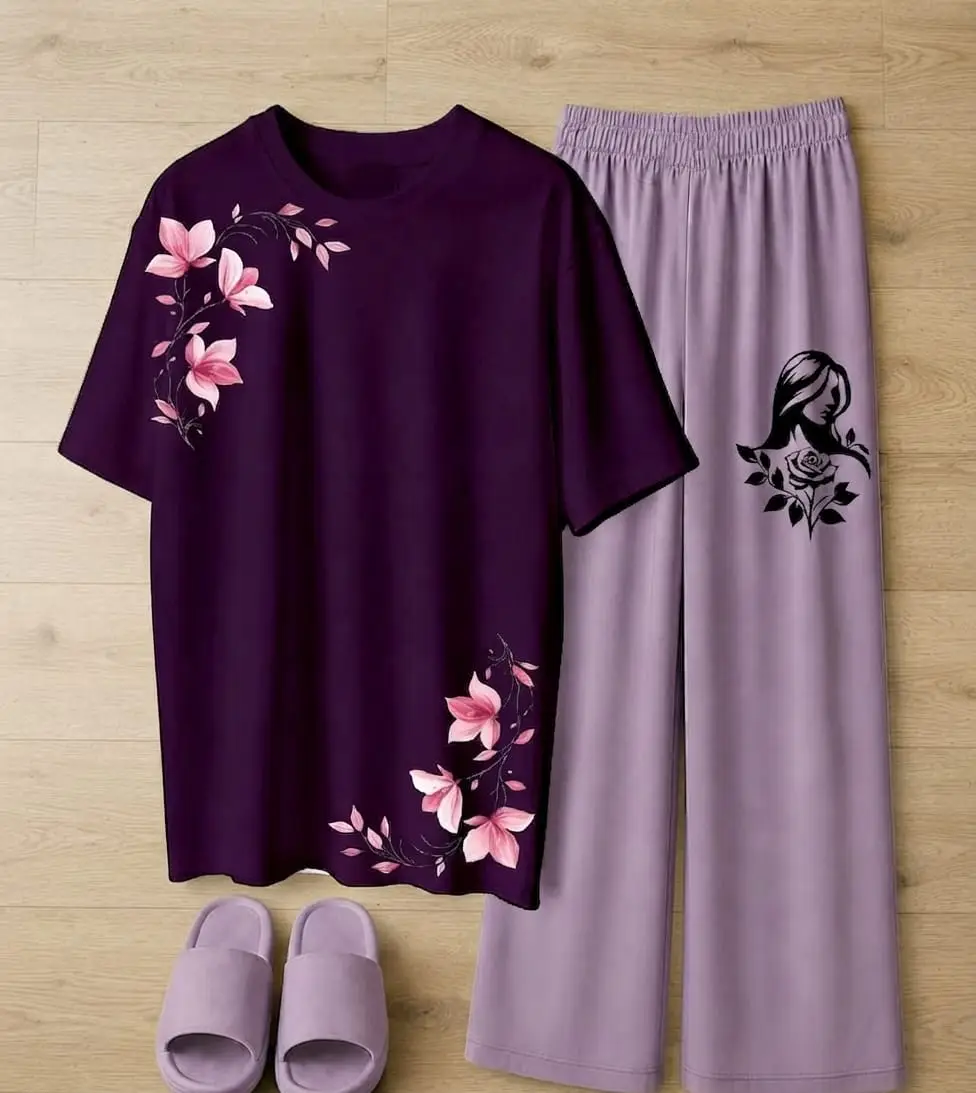 2 Pcs Women's Stitched Jersey Printed Night Suit