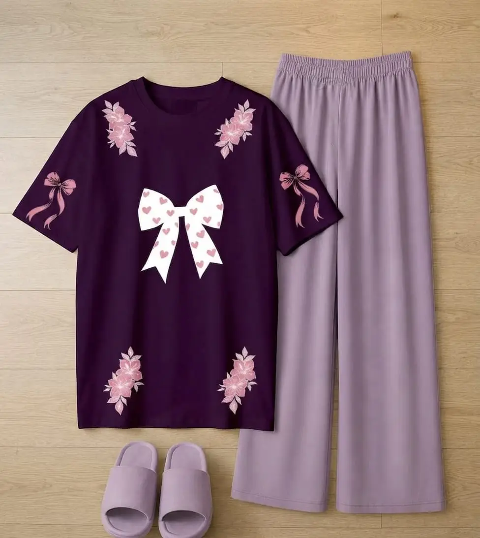2 Pcs Women's Stitched Jersey Printed Night Suit