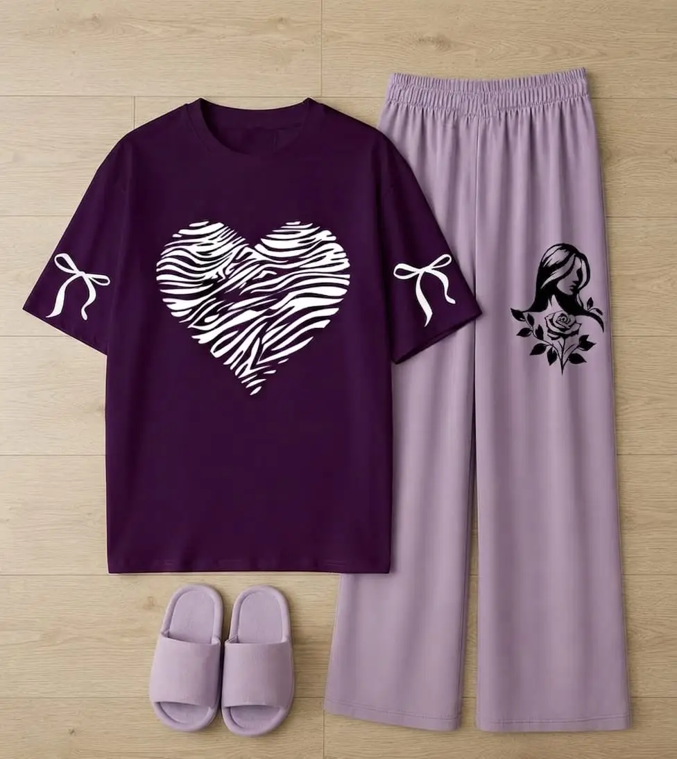 2 Pcs Women's Stitched Jersey Printed Night Suit
