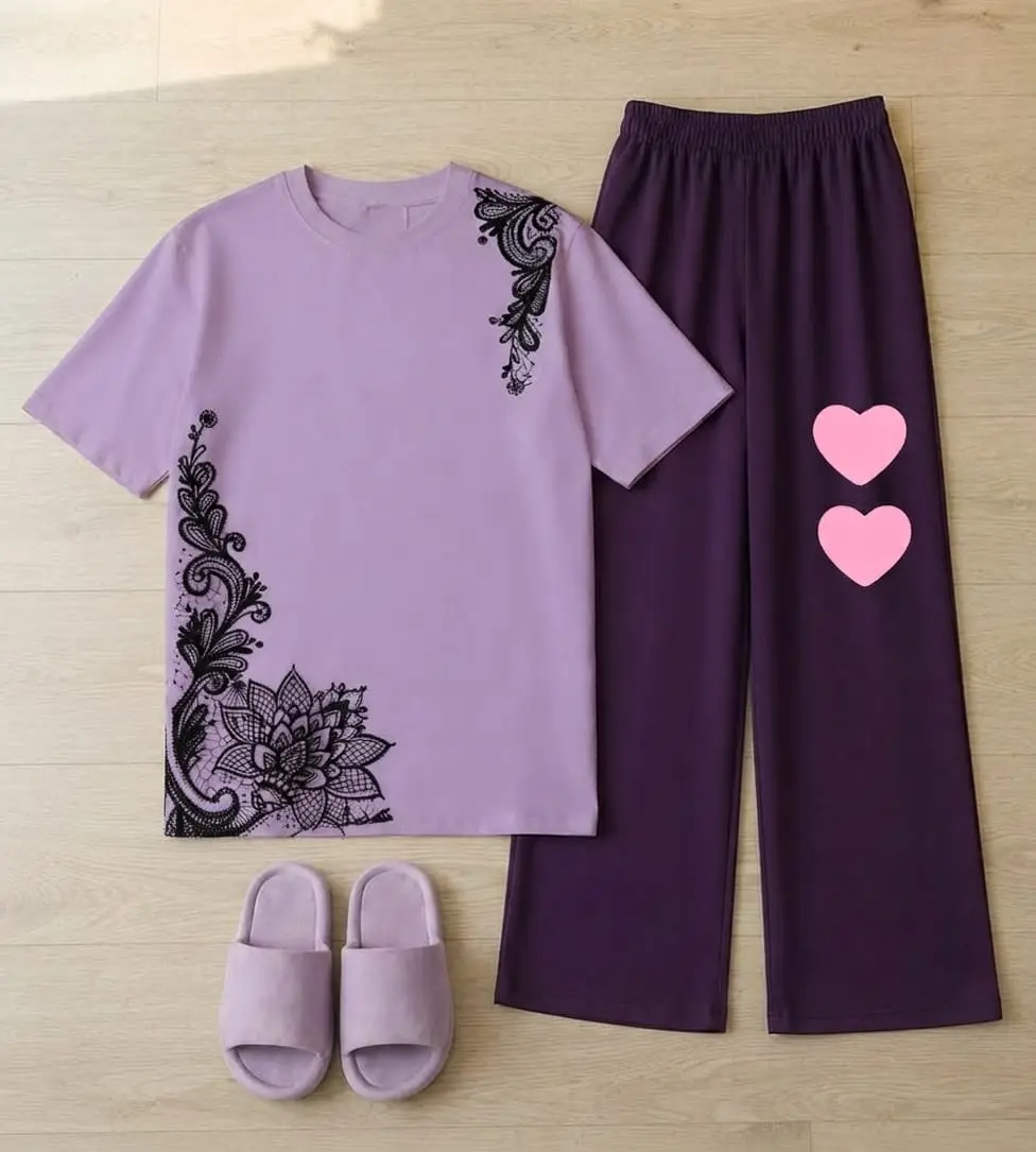 2 Pcs Women's Stitched Jersey Printed Night Suit