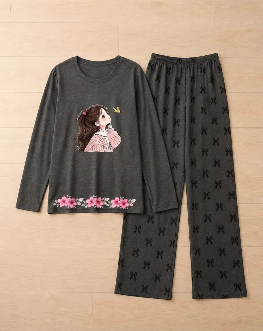 2 Pcs Women's Stitched Cotton Jersey Printed Night Suit