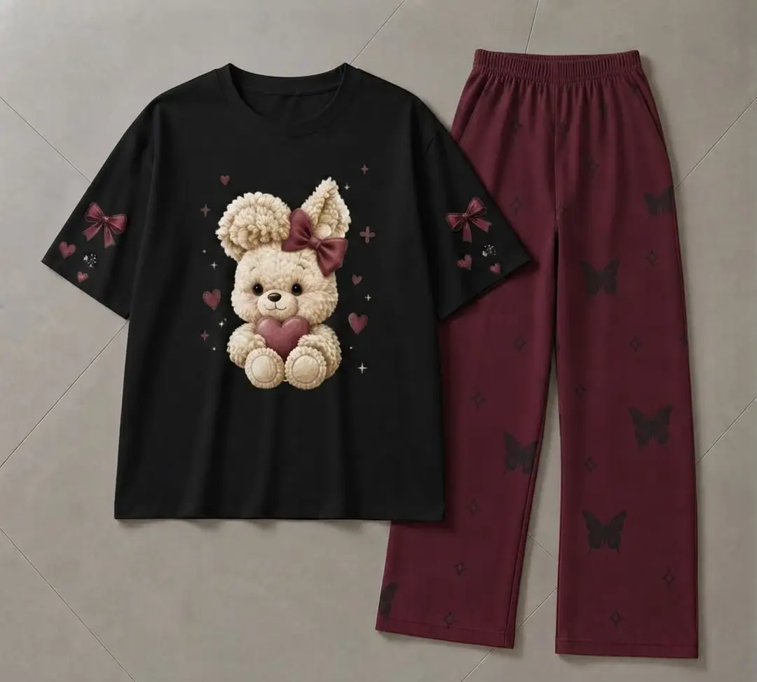 2 Pcs Women's Stitched Jersey Printed Night Suit