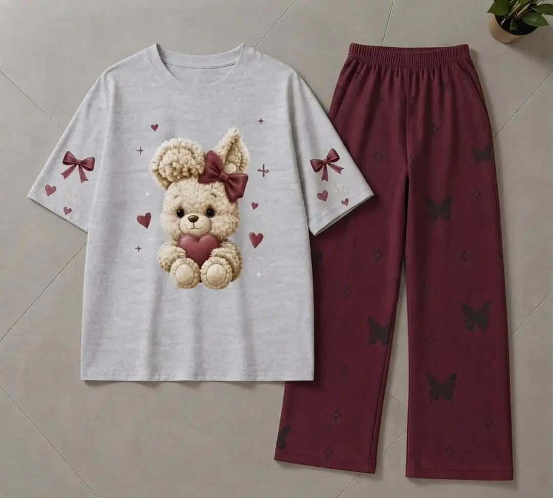2 Pcs Women's Stitched Jersey Printed Night Suit