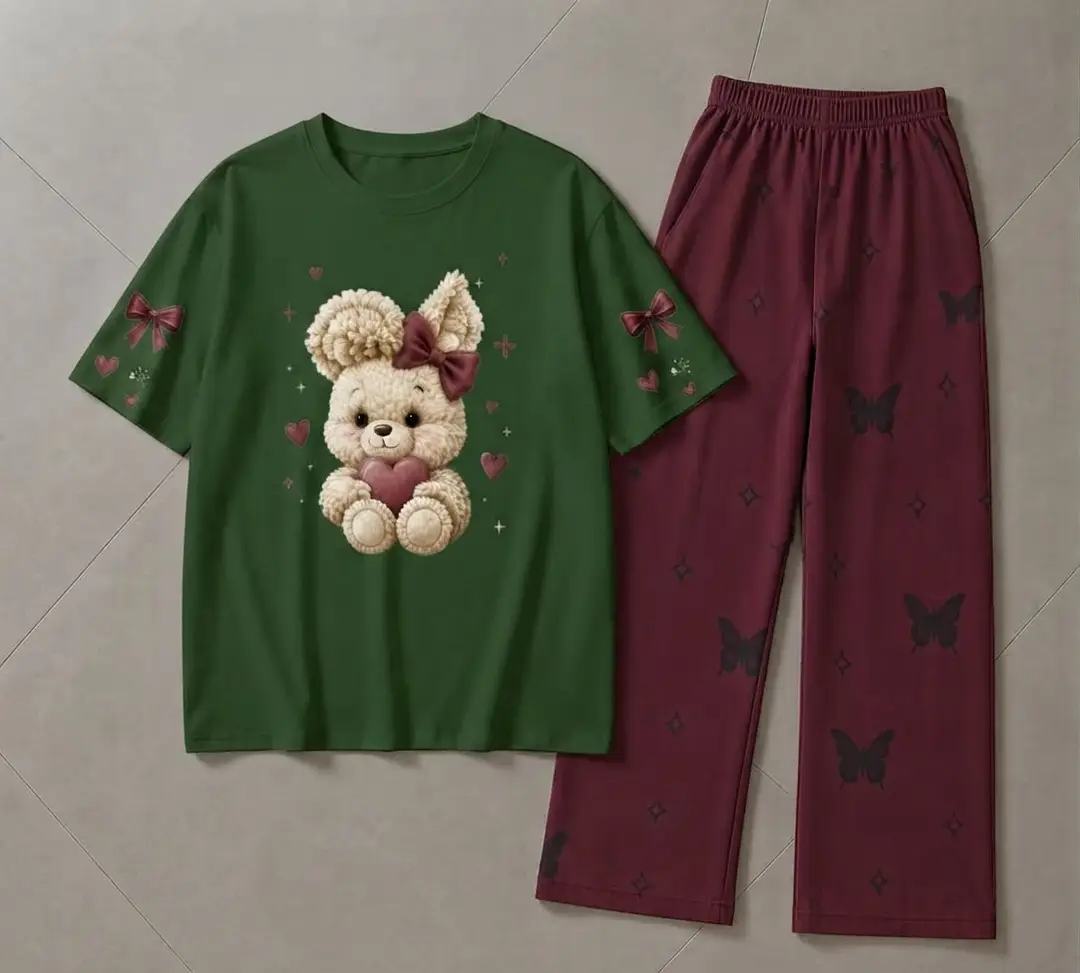 2 Pcs Women's Stitched Jersey Printed Night Suit