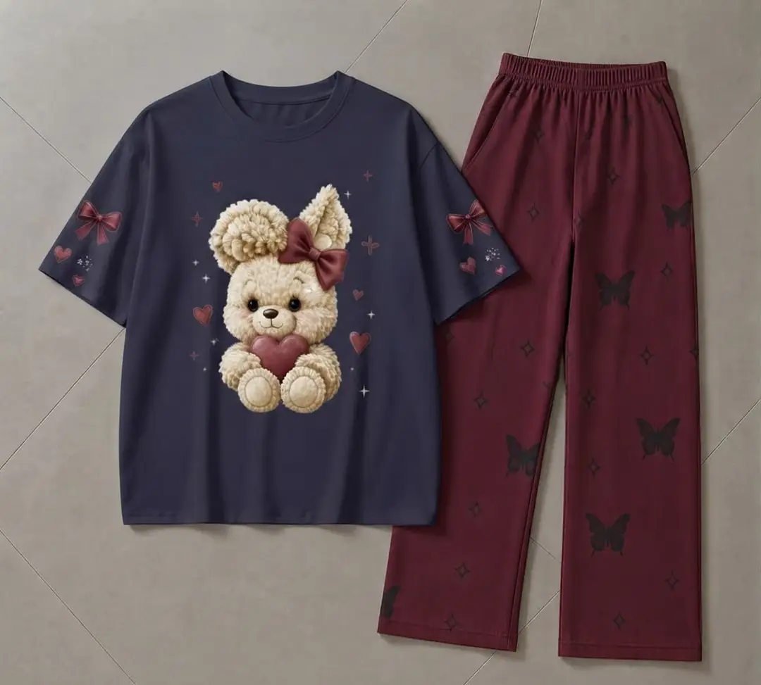2 Pcs Women's Stitched Jersey Printed Night Suit