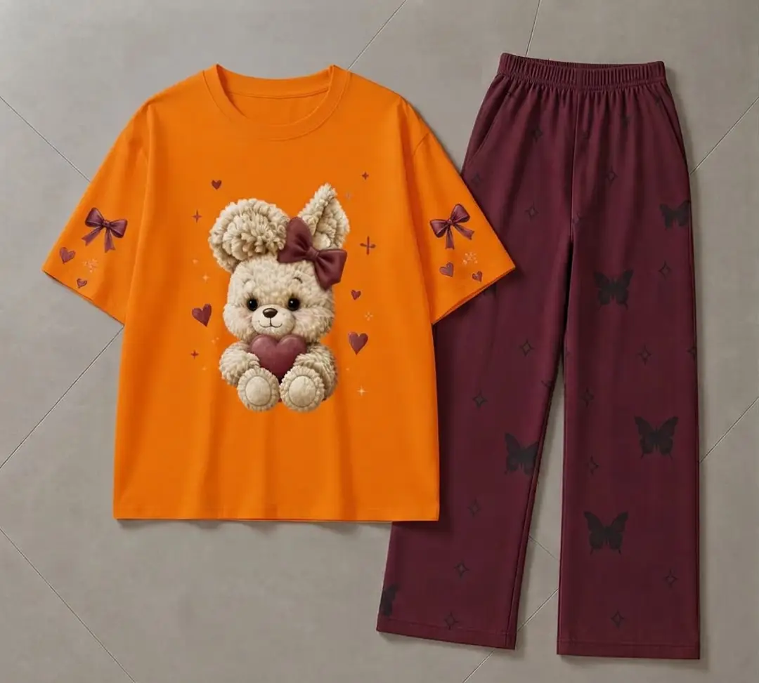 2 Pcs Women's Stitched Jersey Printed Night Suit