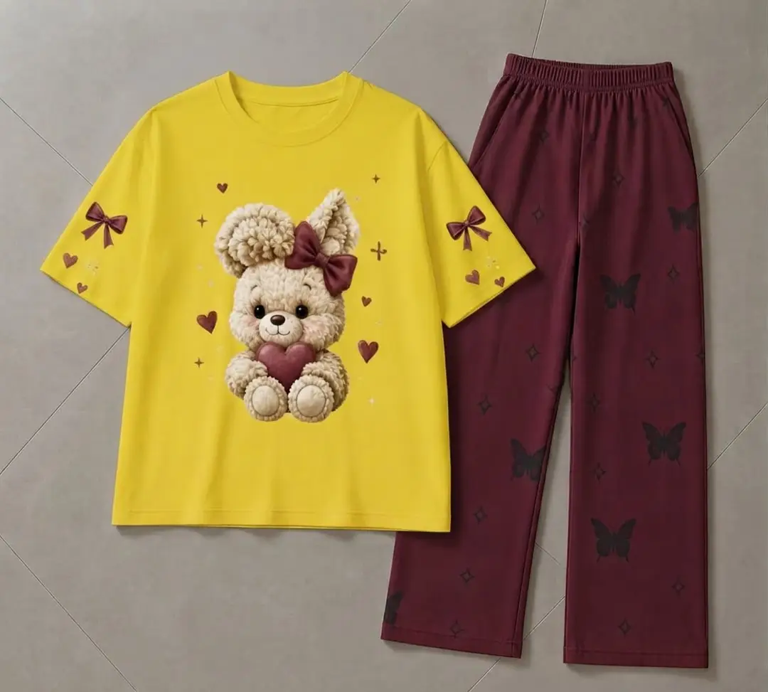 2 Pcs Women's Stitched Jersey Printed Night Suit