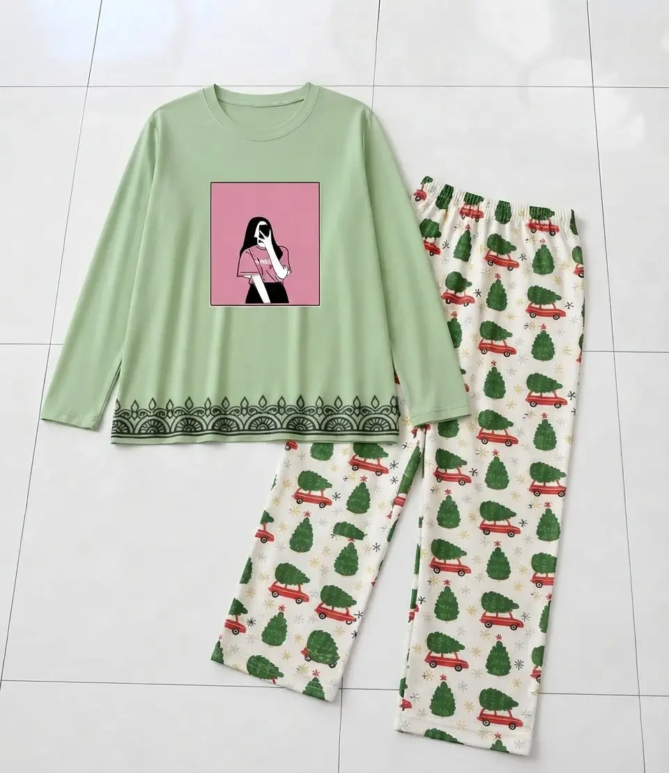 2 Pcs Women's Stitched Cotton Jersey Printed Night Suit