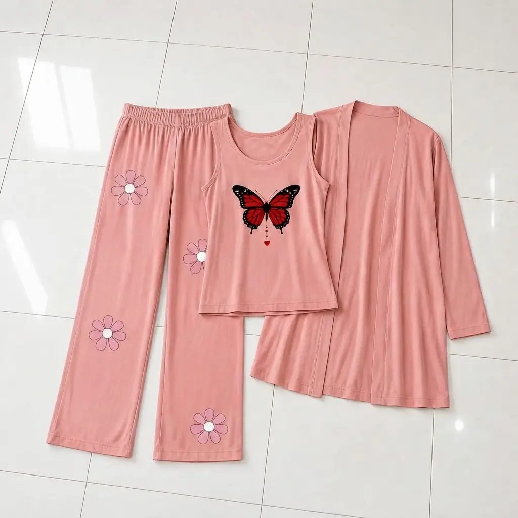 3 Pcs Women's Stitched Jersey Printed Night Suit