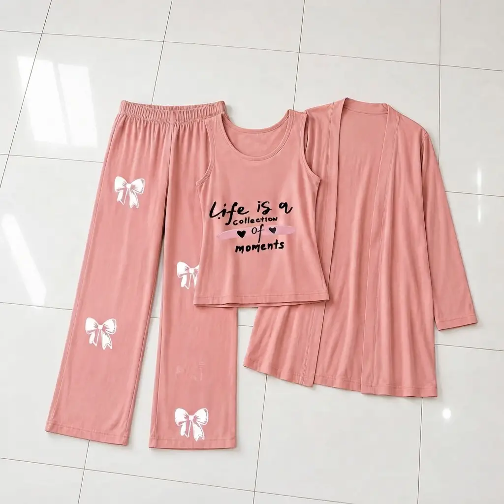 3 Pcs Women's Stitched Jersey Printed Night Suit